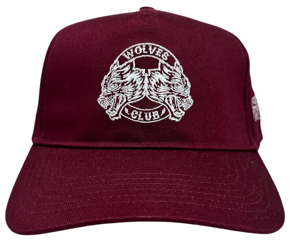 Darc Sport Hat Side-by-Side Wolf Head Embroidered Strapback Cap in Maroon